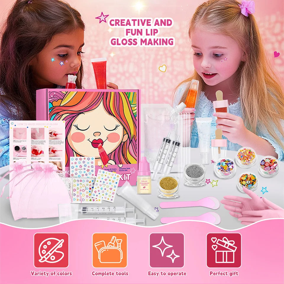 Kids DIY Lip Gloss Making Kit Creative Fun Makeup Set With Multiple Colors Easy To Use Tools Perfect Gift For Children