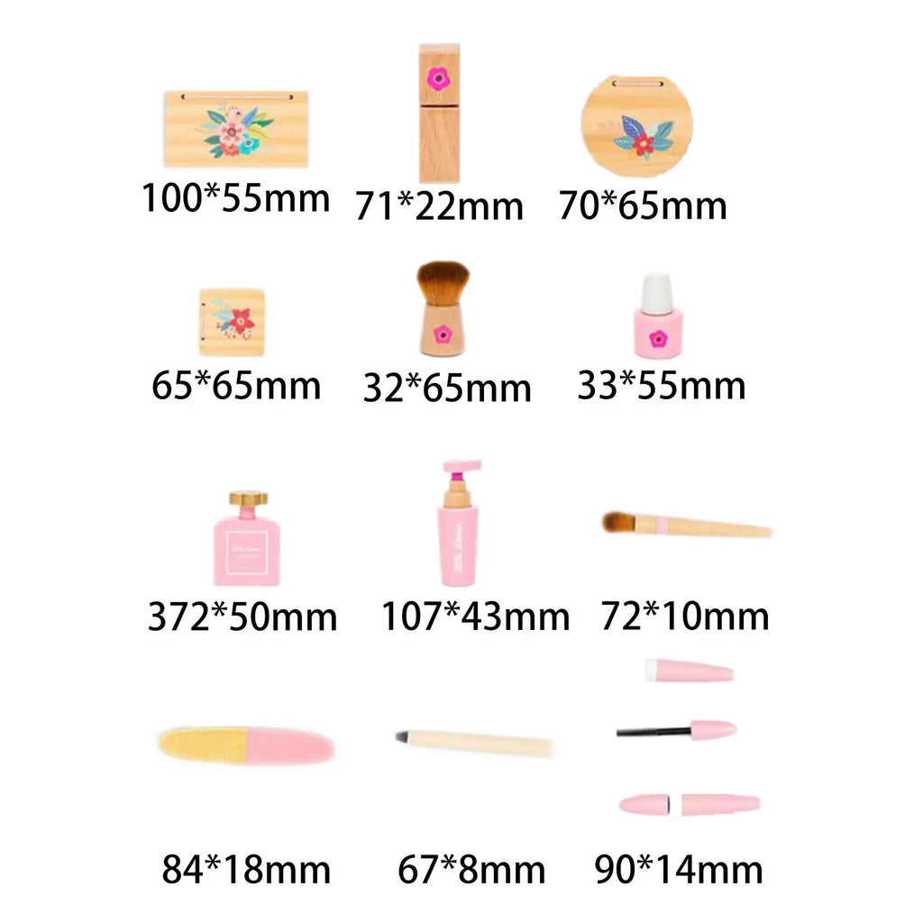 Makeup Toy Kits Wooden Makeup Toys with Cosmetic Bag for Girls Role Playing Games Pretend Play Makeup Beauty Set Birthday Gifts