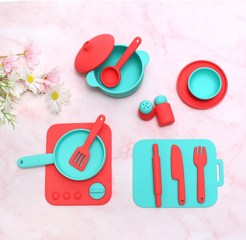 13 Pcs Set Silicone Cooking Play Set Toy Pretend Play Kitchen Tool Play Game Early Educational Toys for Toddlers Kids Gifts