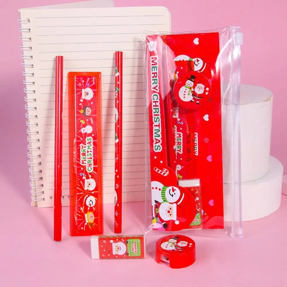 Student Gift Box Christmas Stationery Set Memo Pads Ruler Christmas Pencils Eraser Pencil Kids Christmas Stationery Gifts