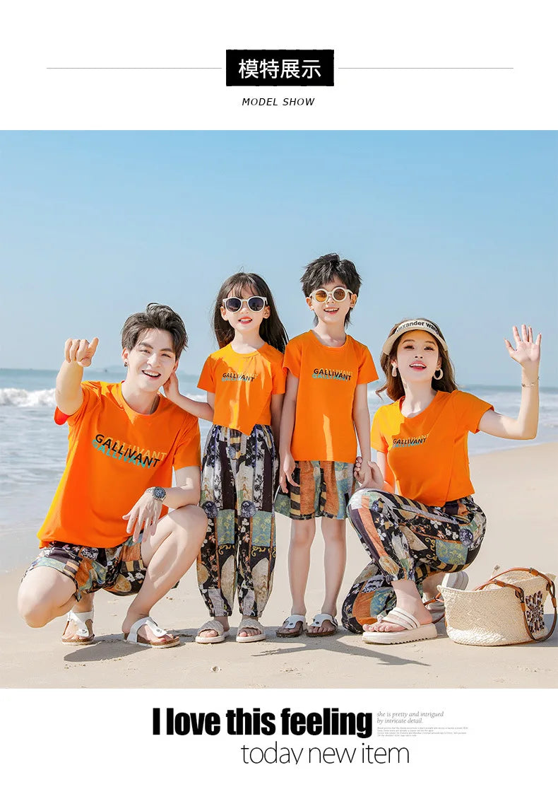 Family Matching Sets Mom Daughter Pants and T Shirt 2 Pieces Suit Dad Son Tops Shorts Two Piece Outfits Parent-child Clothing