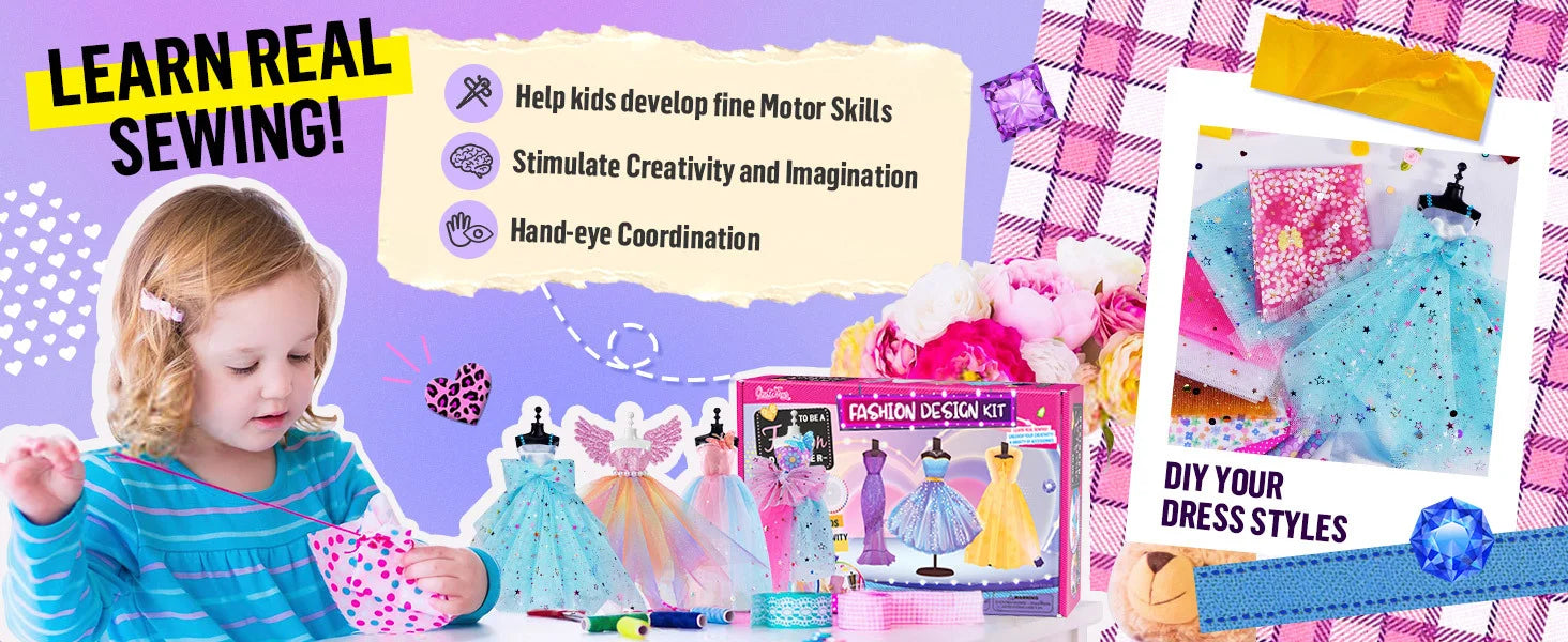 Fashion Design Set Sewing Kit for Kids DIY Princess Dress Clothing Set Handmade Design Kit DIY Toy Collector Gift for Girls