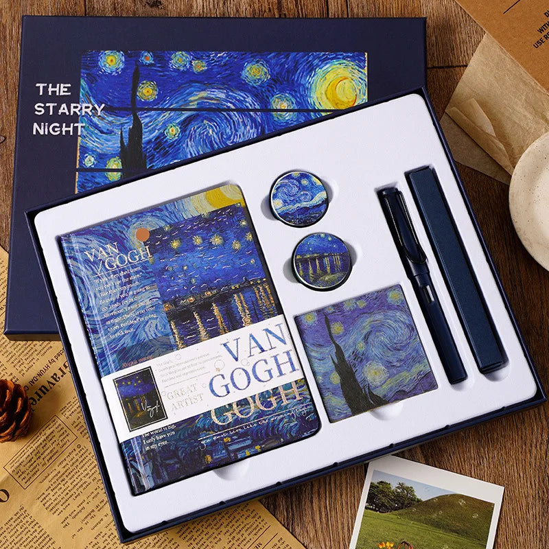 Vintage Handbook Gift Box for Students And Teachers Van Gogh Monet Oil Painting Art Handbook Material Set