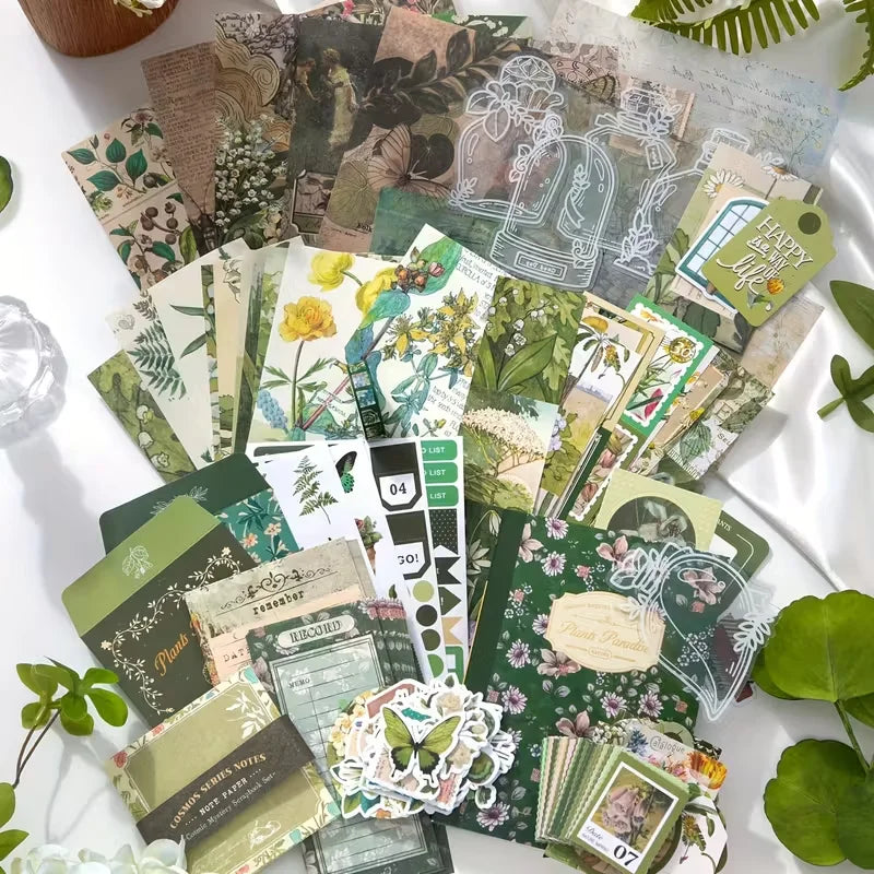 Nature-Themed Plant Material Journal Gift Box Set with Stickers And a Notebook for Quick Notes in a Salt Aesthetic Style.