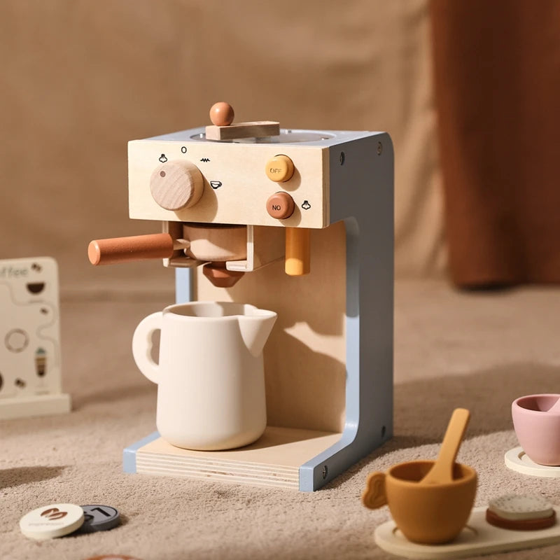 Kids Kitchen Toy Set Wooden Coffee Maker Set Simulation Cookie Maker Kit Pretend Play Educational Toy Block Educational Toy Gift