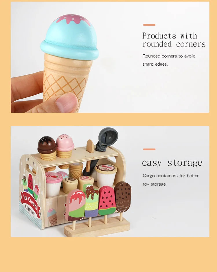 Ice Cream Cart Toy Set - Includes Ice Cream Cones Ice Cream Scoop And Toppings - Perfect Gift For Pretend Play Party Games