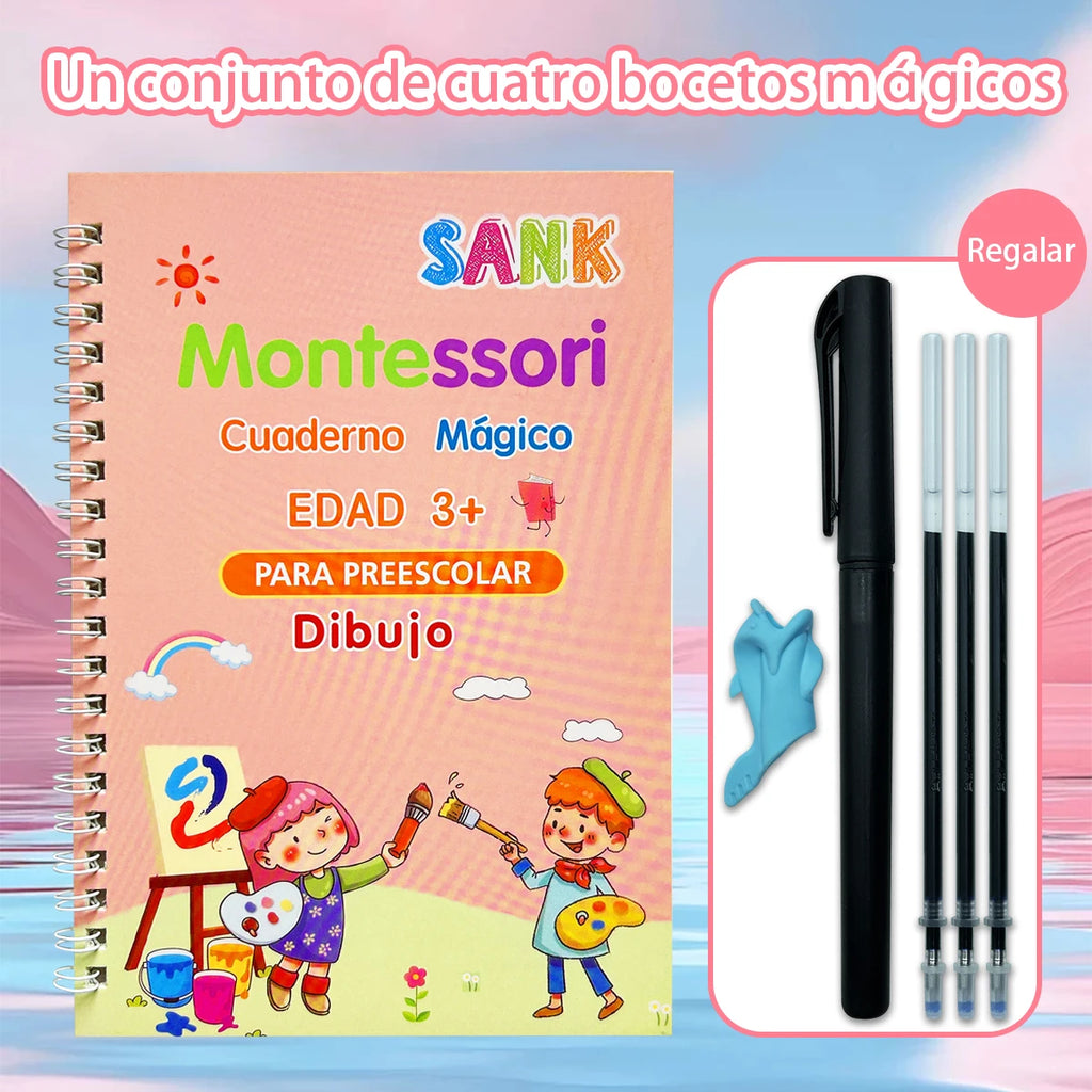 4 Booksset Notebook Spanish Sketchbook Montessori Calligraphy Magic Book Copybook  Handwriting Early Learn