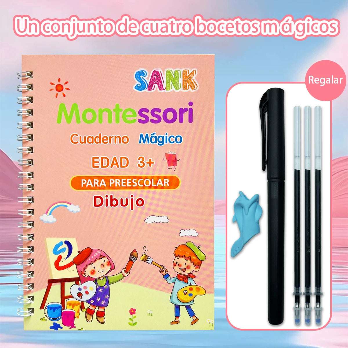 4 Booksset Notebook Spanish Sketchbook Montessori Calligraphy Magic Book Copybook  Handwriting Early Learn