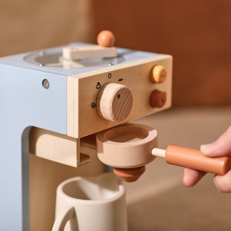 Kids Kitchen Toy Set Wooden Coffee Maker Set Simulation Cookie Maker Kit Pretend Play Educational Toy Block Educational Toy Gift