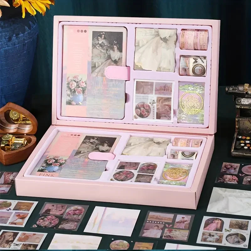 Vintage Notebook Diary Set Heart Thickened Exquisite Literary Diary - Oil Painting Series Diary Gift Box