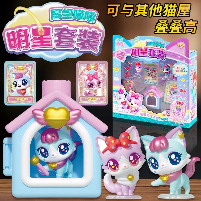 Wishful Meow Cat Toy Set For Little Girls Birthday Gift Pretend Play Heart Cat Dollhouse Accessories Complete Set