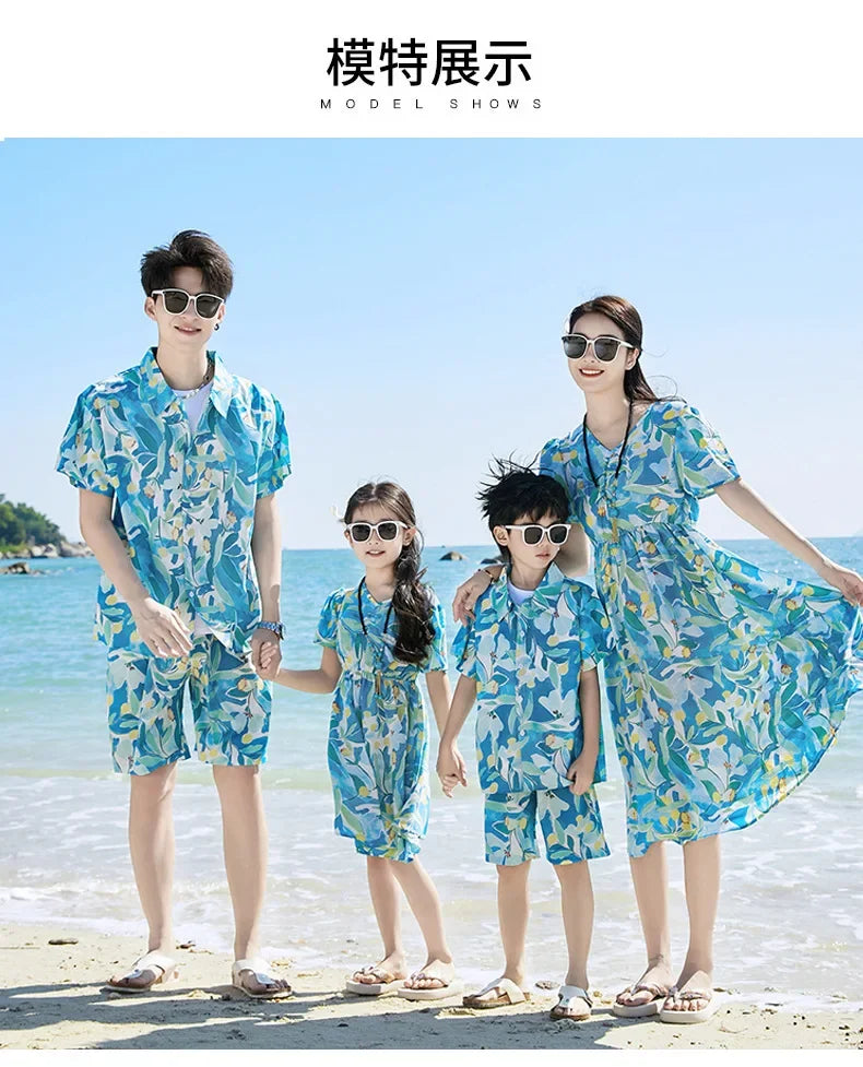 Parent-child Matching Beach Couple Daughter Same Dress Father Son Shirts SetClothes Summer Vacation Look Family Clothing Mother