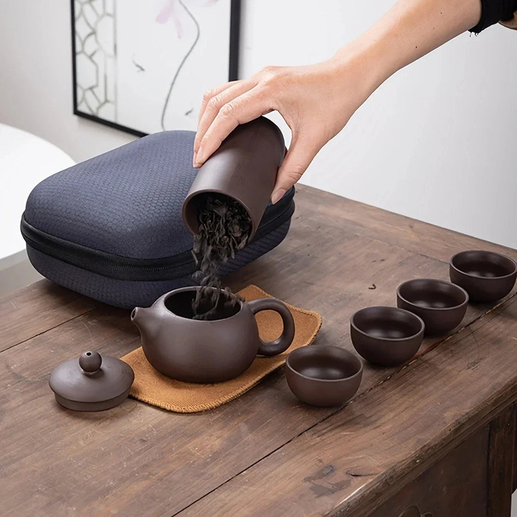 Portable tea set with travel case