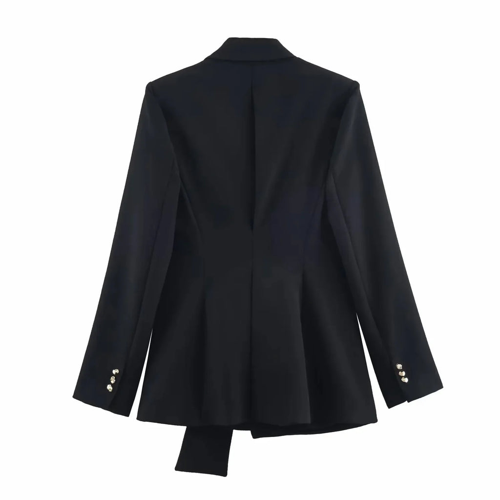 Women Suit Pants Two-Piece Set Buckle Decoration Long Sleeve Blazer Coat + Straight-Leg Pants 2 Pieces Sets Chic Woman Outfits