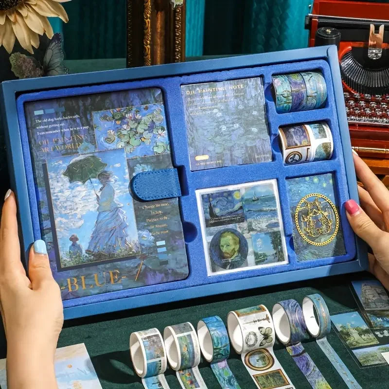 Vintage Notebook Diary Set Heart Thickened Exquisite Literary Diary - Oil Painting Series Diary Gift Box