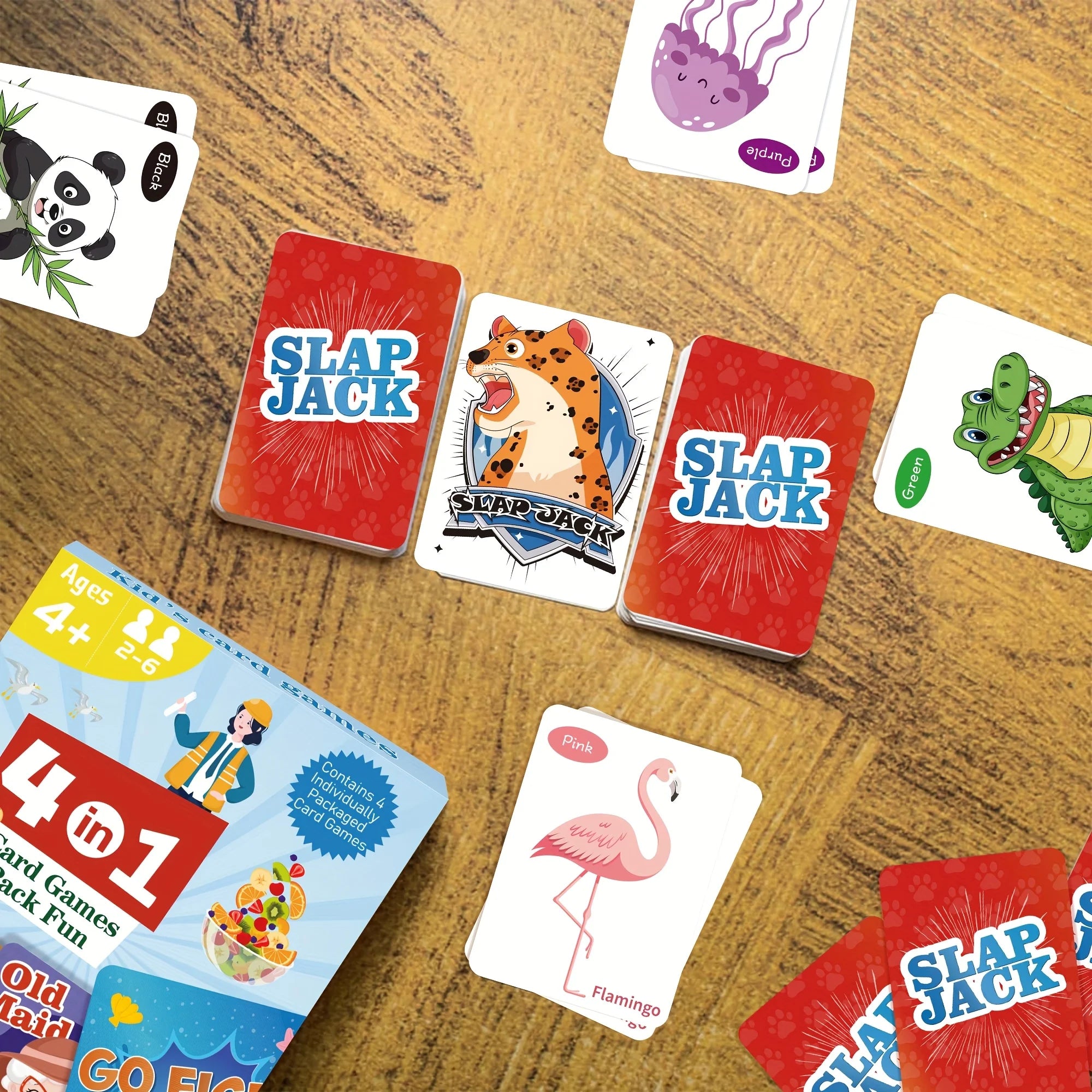 4 in 1  Kids Card Games: Go Fish, Old Maid, Memory Match, Slap Jack; Birthday Gifts for Boys and Girls Ages 4+; Educational Game