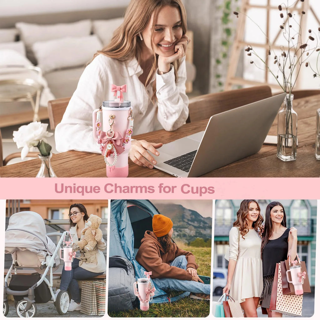 6pcs Water Bottle Accessories Set for Stanley 40oz Tumbler Cup, Including  Handle Strap, Siliocne Boot, Bow Straw Cover