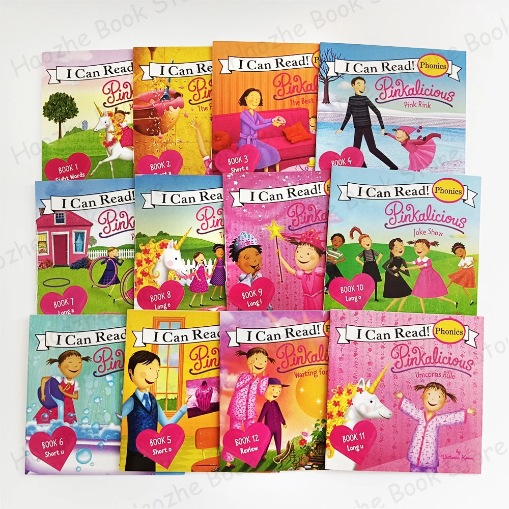 12 Books Pinkalicious I Can Read Phonics English Picture Book Story Pocket Book for Children Kids Montessori Bedtime Reading