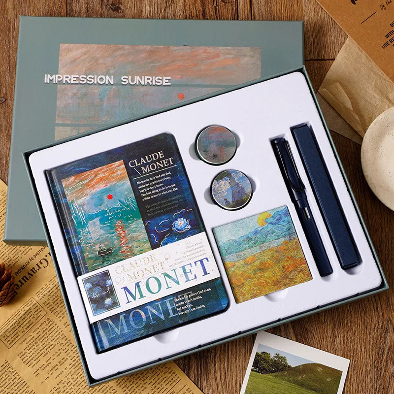 Vintage Handbook Gift Box for Students And Teachers Van Gogh Monet Oil Painting Art Handbook Material Set