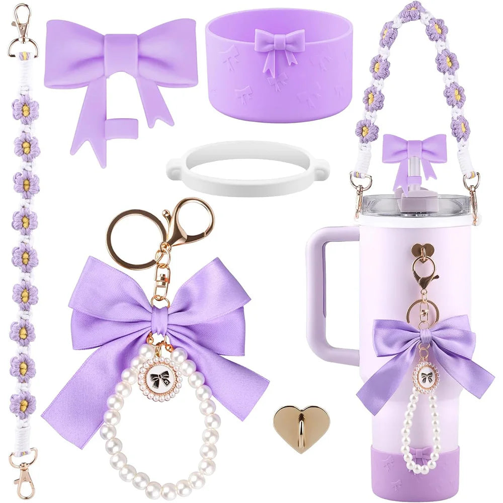 6pcs Water Bottle Accessories Set for Stanley 40oz Tumbler Cup, Including  Handle Strap, Siliocne Boot, Bow Straw Cover