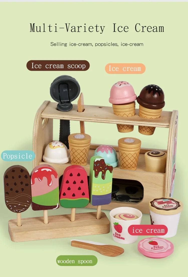 Ice Cream Cart Toy Set - Includes Ice Cream Cones Ice Cream Scoop And Toppings - Perfect Gift For Pretend Play Party Games