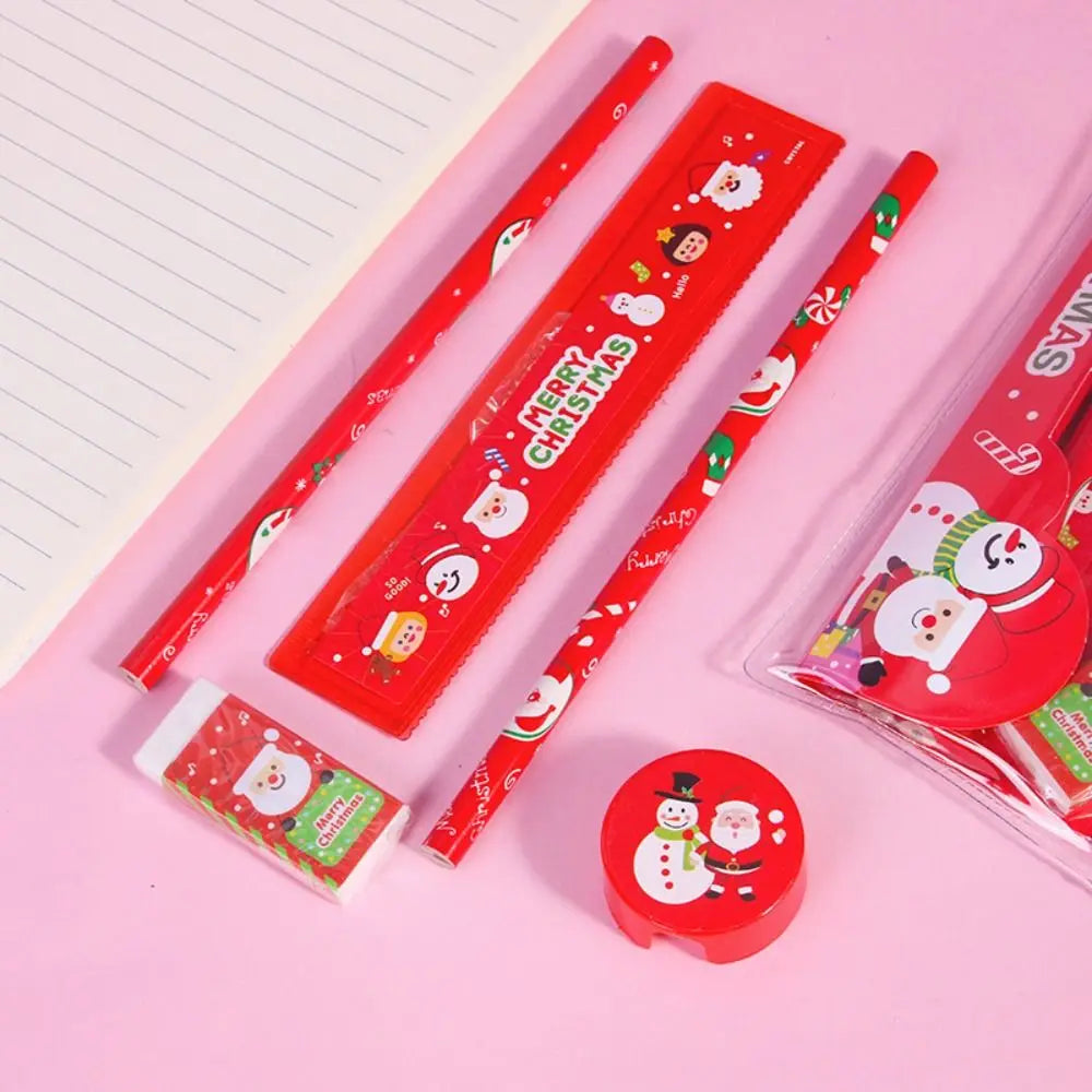 Student Gift Box Christmas Stationery Set Ruler Memo Pads Christmas Pencils Eraser Pencil Kids Christmas Stationery Gifts
