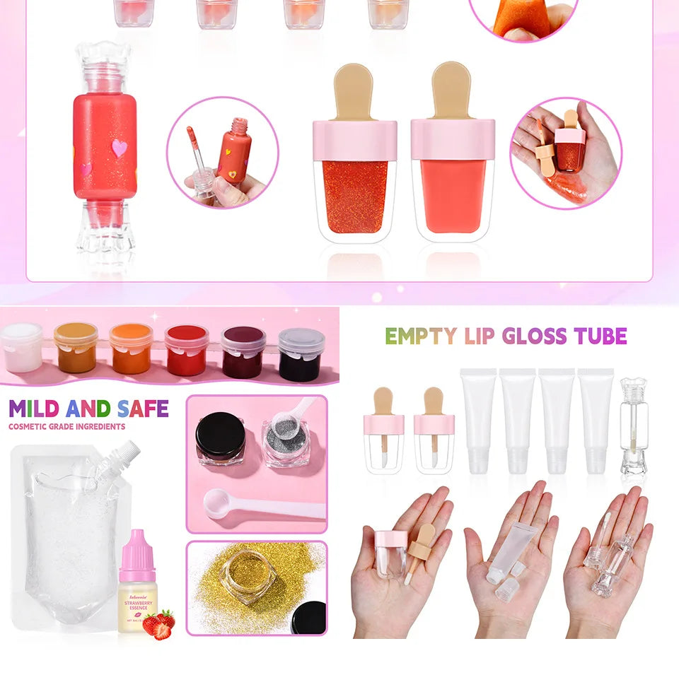 Kids DIY Lip Gloss Making Kit Creative Fun Makeup Set With Multiple Colors Easy To Use Tools Perfect Gift For Children