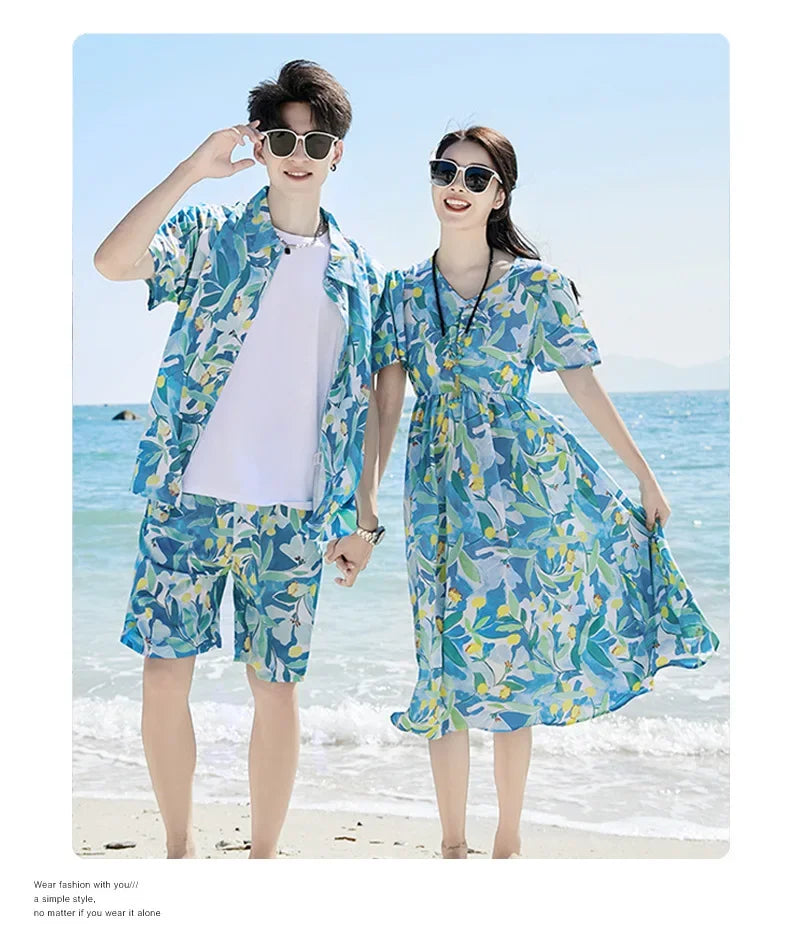 Parent-child Matching Beach Couple Daughter Same Dress Father Son Shirts SetClothes Summer Vacation Look Family Clothing Mother