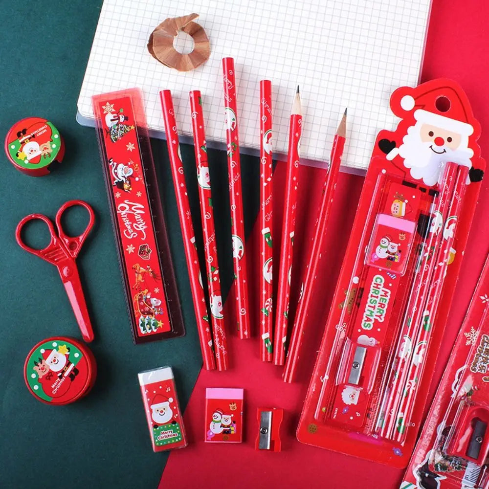 Student Gift Box Christmas Stationery Set Ruler Memo Pads Christmas Pencils Eraser Pencil Kids Christmas Stationery Gifts