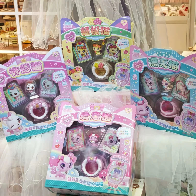 Wishful Meow Cat Toy Set For Little Girls Birthday Gift Pretend Play Heart Cat Dollhouse Accessories Complete Set