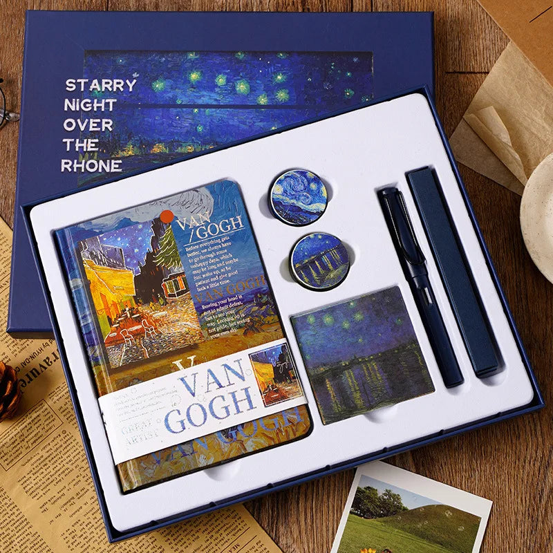 Vintage Handbook Gift Box for Students And Teachers Van Gogh Monet Oil Painting Art Handbook Material Set