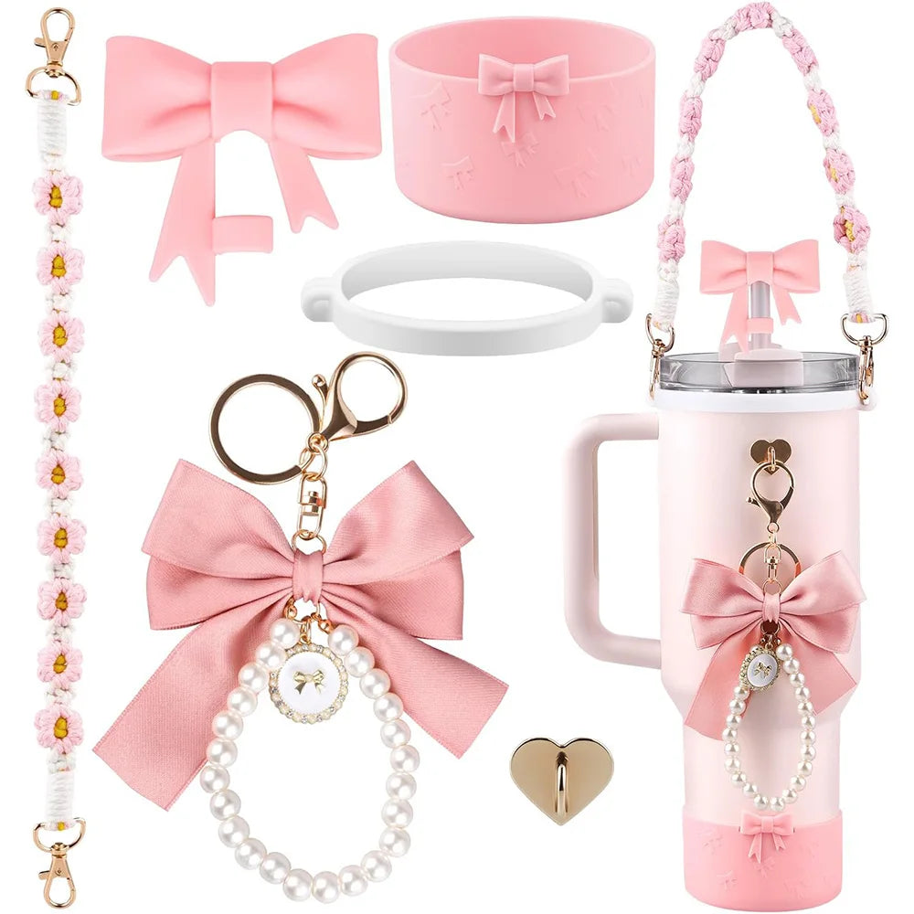 6pcs Water Bottle Accessories Set for Stanley 40oz Tumbler Cup, Including  Handle Strap, Siliocne Boot, Bow Straw Cover