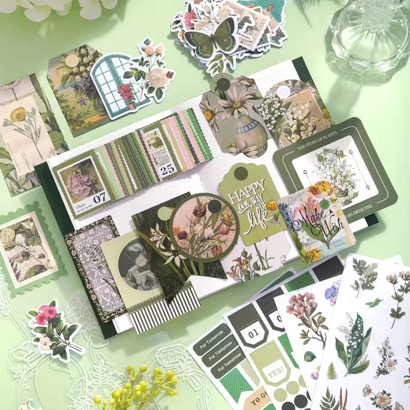 Nature-Themed Plant Material Journal Gift Box Set with Stickers And a Notebook for Quick Notes in a Salt Aesthetic Style.