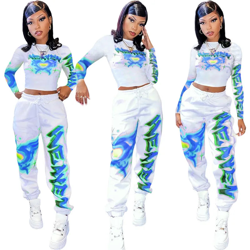 High Quality 2 Piece Outfit for Women Set  Casual Sweat Suit Crop Sweatpant Joggers Tracksuit Fall Clothes Wholesale Dropshpping