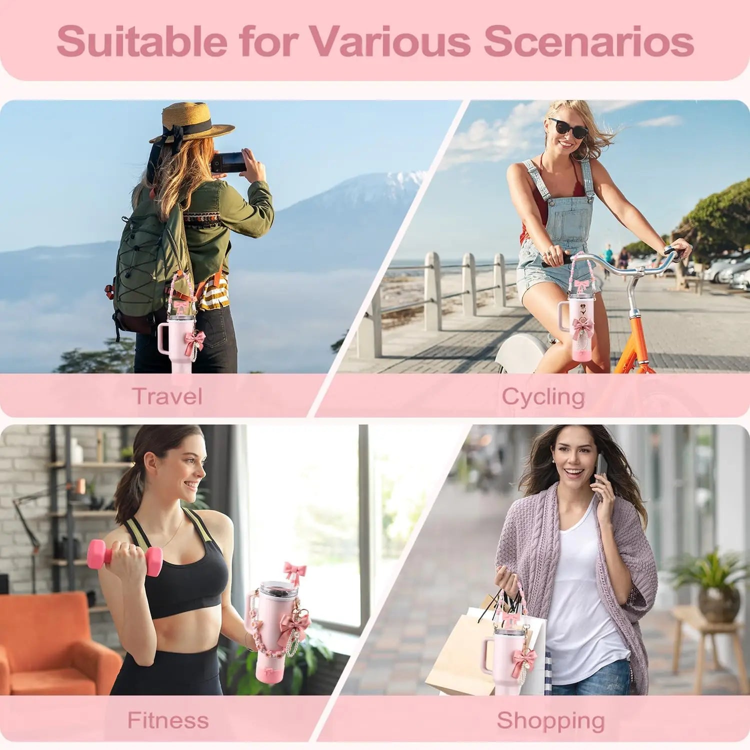 6pcs Water Bottle Accessories Set for Stanley 40oz Tumbler Cup, Including  Handle Strap, Siliocne Boot, Bow Straw Cover