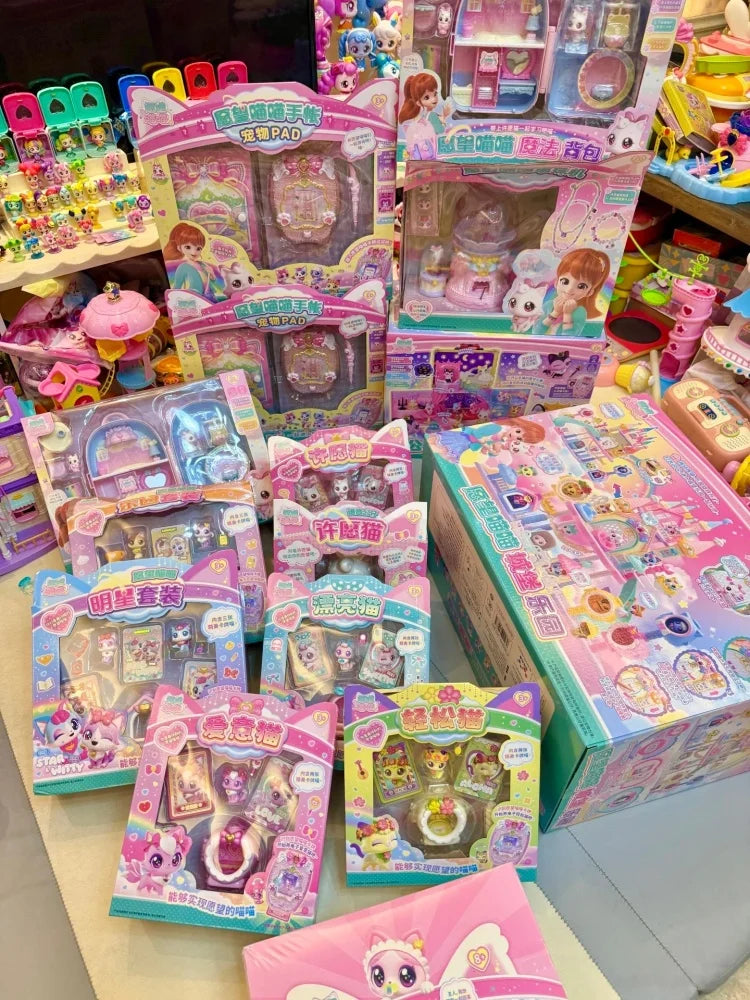 Wishful Meow Cat Toy Set Little Girl Birthday Gift Children Play Pretend Love Heart Cat Complete New 2025 Dollhouse Toy