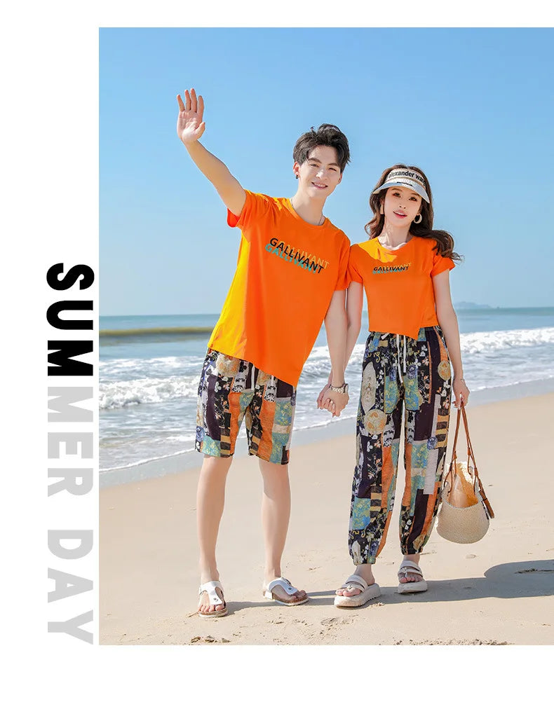 Family Matching Sets Mom Daughter Pants and T Shirt 2 Pieces Suit Dad Son Tops Shorts Two Piece Outfits Parent-child Clothing