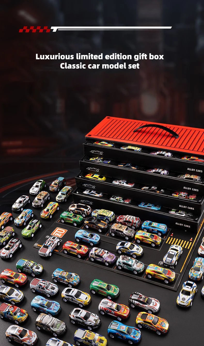 Gift Box Version: 48-Piece Alloy Car Set, Children's Toy Car, Tin Car, Racing Model, Classic Car Model, Christmas Gift