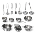 Stainless Steel Kids Kitchen Toy Set with Real Metal Cooking Utensils Pots Pans - Pretend Play Accessories for Kid Birthday Gift