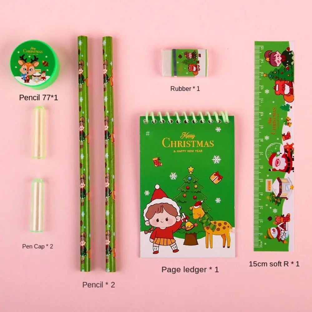 Student Gift Box Christmas Stationery Set Ruler Memo Pads Christmas Pencils Eraser Pencil Kids Christmas Stationery Gifts