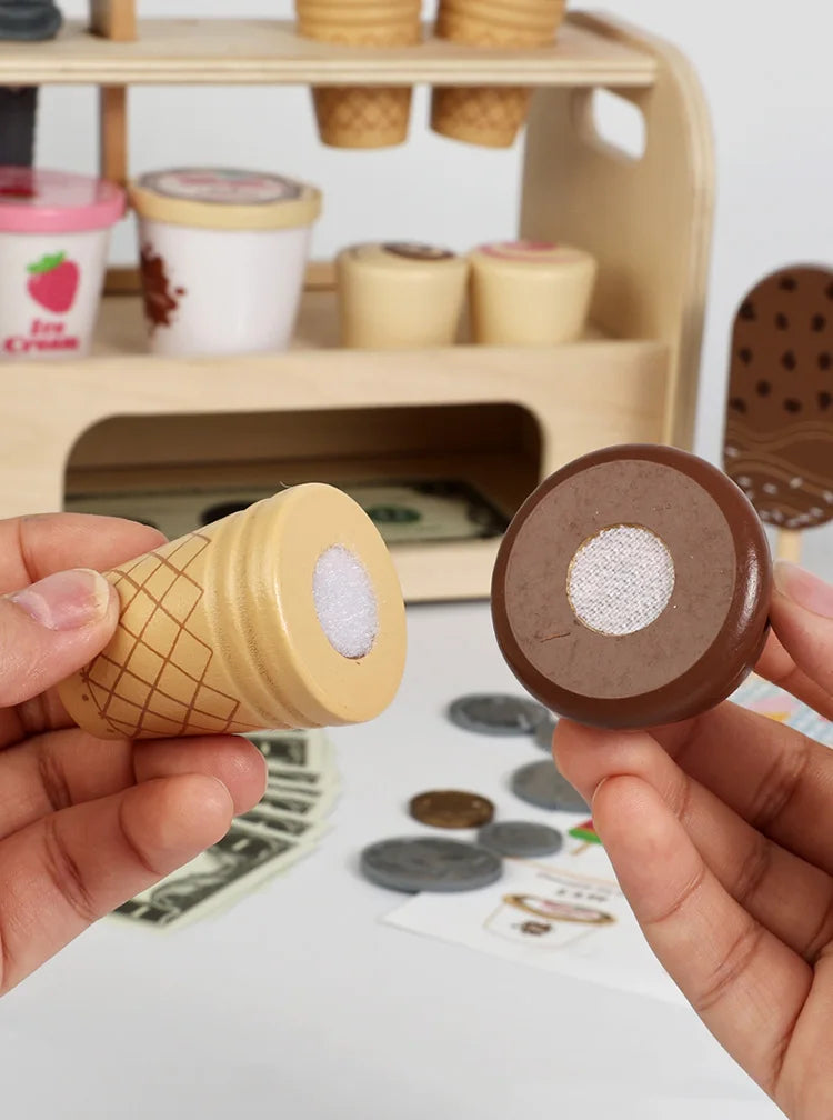 Ice Cream Cart Toy Set - Includes Ice Cream Cones Ice Cream Scoop And Toppings - Perfect Gift For Pretend Play Party Games