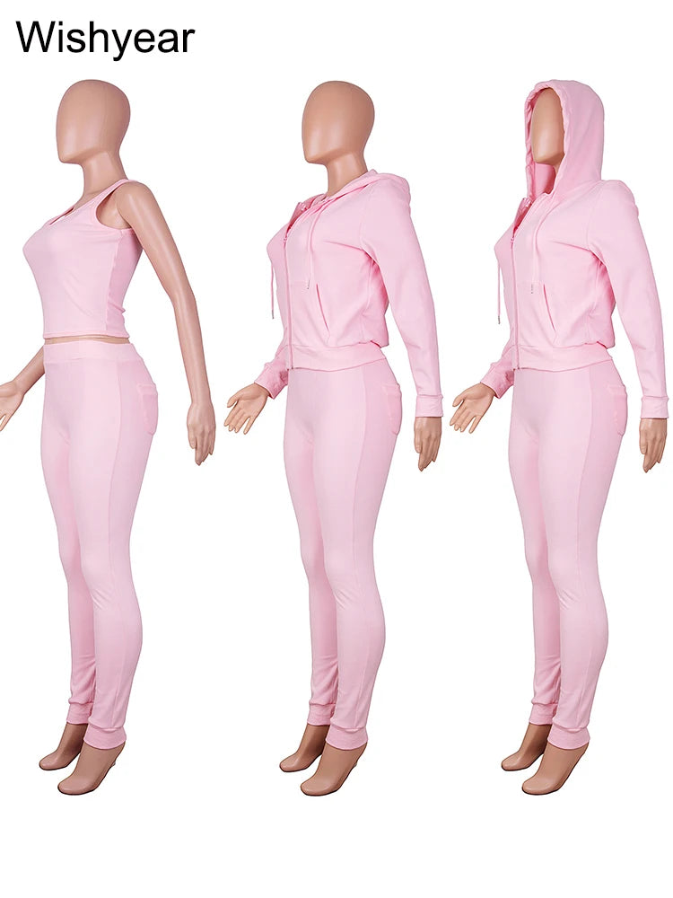 Sweatsuit 3 Piece Pants Set Women Clothing Velvet Vest+Hoodies Jackets+Sweatpants Outfit Fall Winter Tracksuits Jogger Suits New