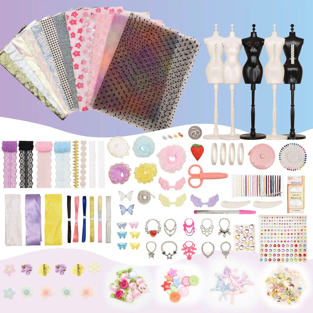 Fashion Design Set Sewing Kit for Kids DIY Princess Dress Clothing Set Handmade Design Kit DIY Toy Collector Gift for Girls