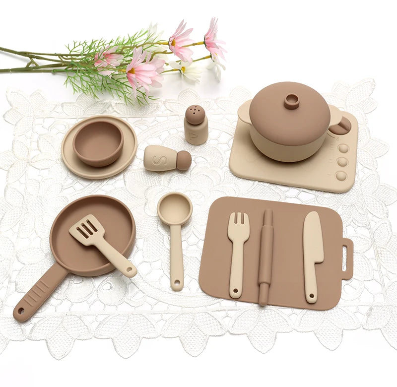 13 Pcs Set Silicone Cooking Play Set Toy Pretend Play Kitchen Tool Play Game Early Educational Toys for Toddlers Kids Gifts