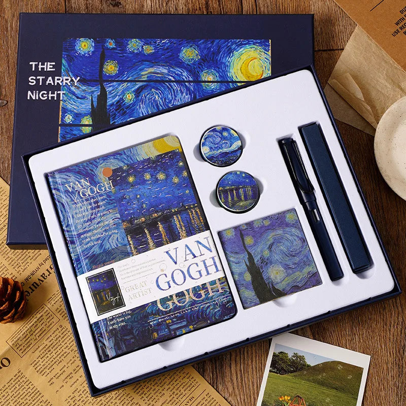 Vintage Handbook Gift Box for Students And Teachers Van Gogh Monet Oil Painting Art Handbook Material Set