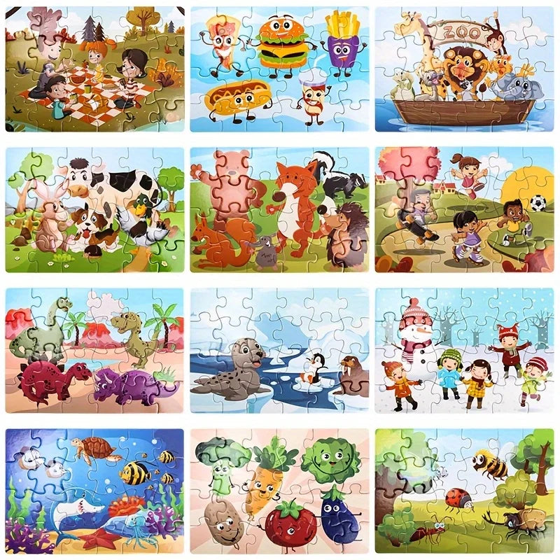 Kid's educational puzzles 12 sets, Kid's primary 24PCS learning and educational puzzle toys, Christmas/birthday gifts