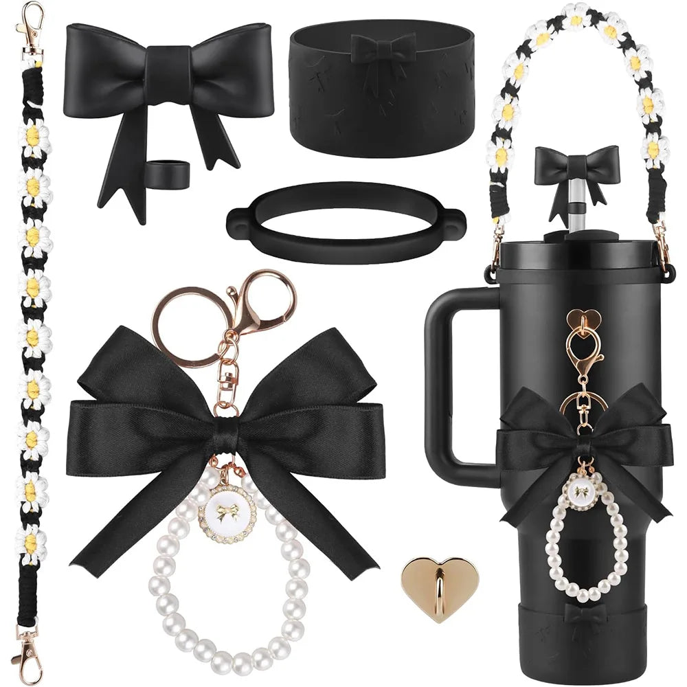 6pcs Water Bottle Accessories Set for Stanley 40oz Tumbler Cup, Including  Handle Strap, Siliocne Boot, Bow Straw Cover