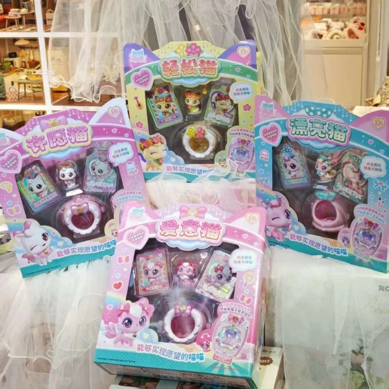 Wishful Meow Cat Toy Set Little Girl Birthday Gift Children Play Pretend Love Heart Cat Complete New 2025 Dollhouse Toy