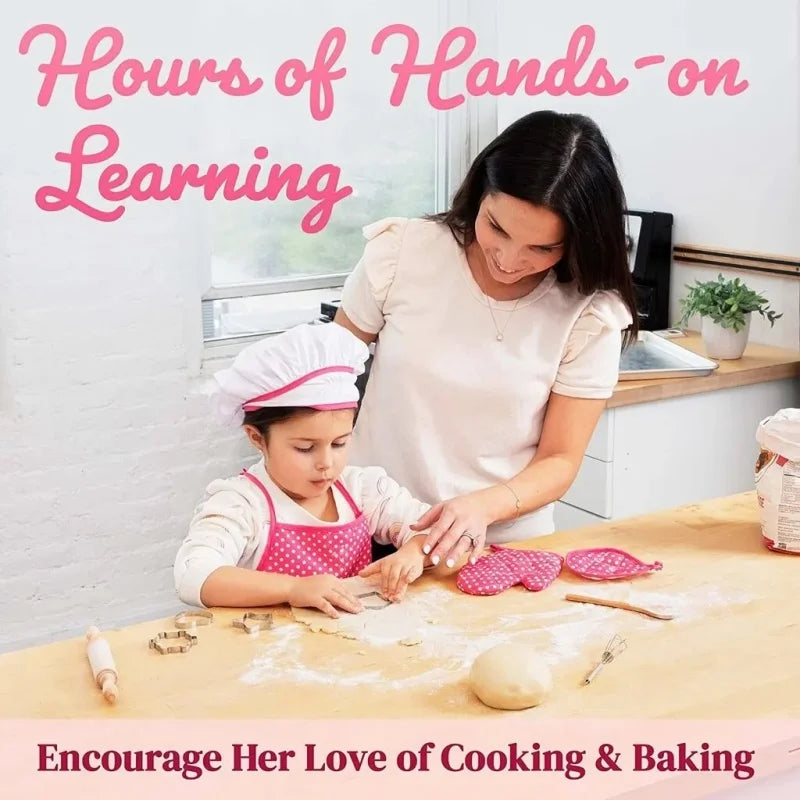 11Pcs/Set Kids Cooking Baking Set Kitchen Pretend Play Toys Includes Apron Chef Hat Mitt & Utensil Birthday Xmas Gifts for Girls