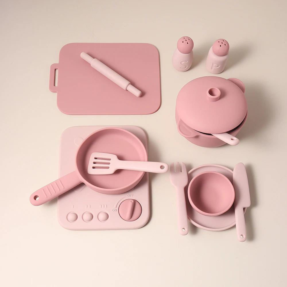 13 Pcs Set Silicone Cooking Play Set Toy Pretend Play Kitchen Tool Play Game Early Educational Toys for Toddlers Kids Gifts